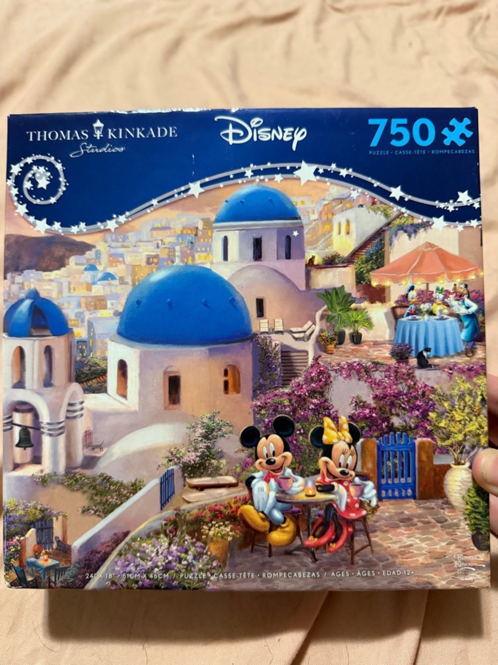 Disney Thomas Kinkade Puzzle — Blue, White & Pink Mediterranean Café Scene